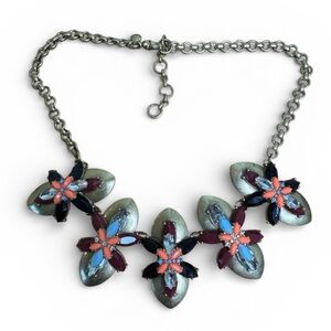 J. Crew Necklace Gold Tone Floral Burst Marquis Rhinestone 20 Inch